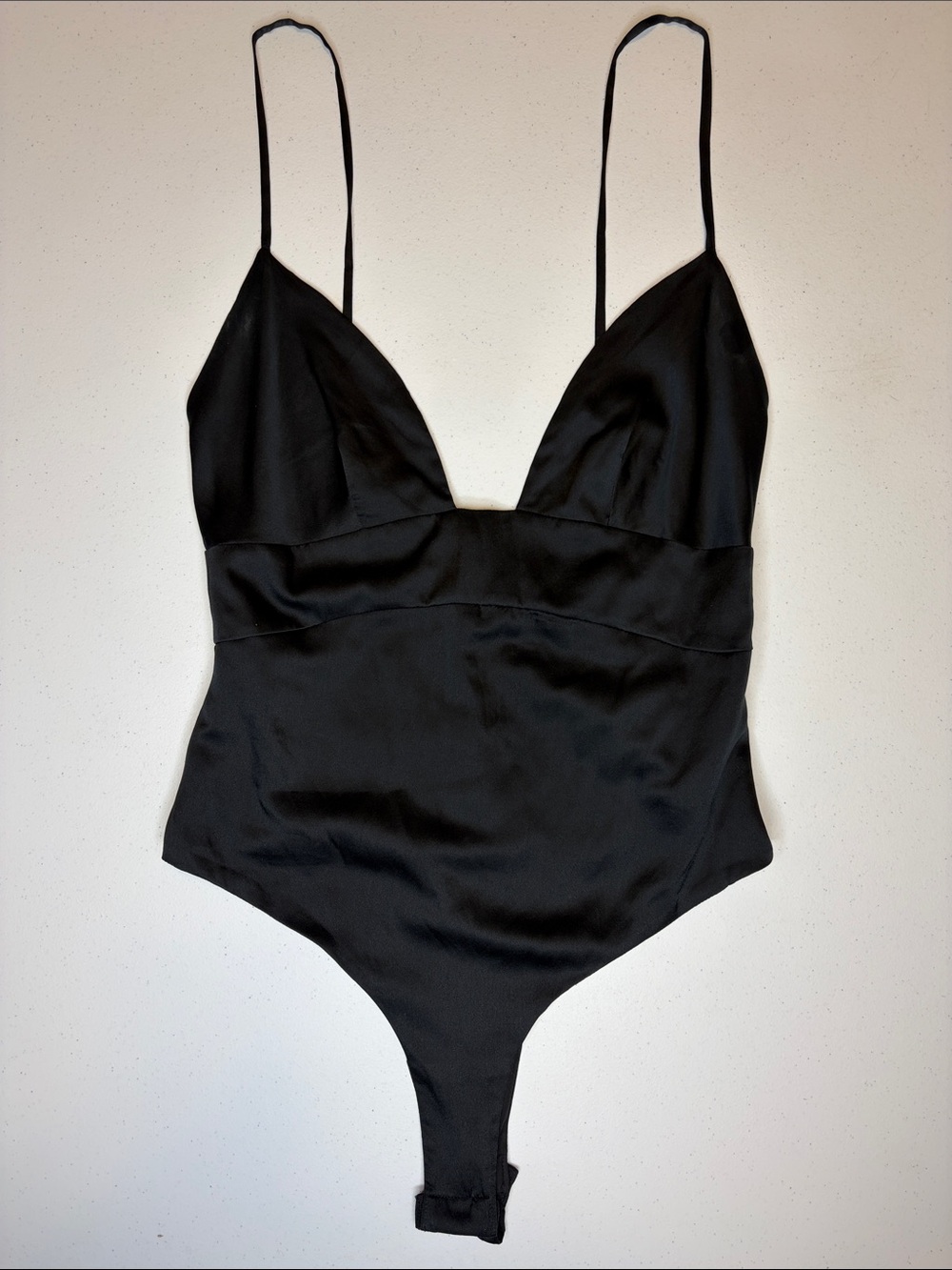 For Love & Lemons Scorpio Satin Silk Blend Plunge Bodysuit Black Small
